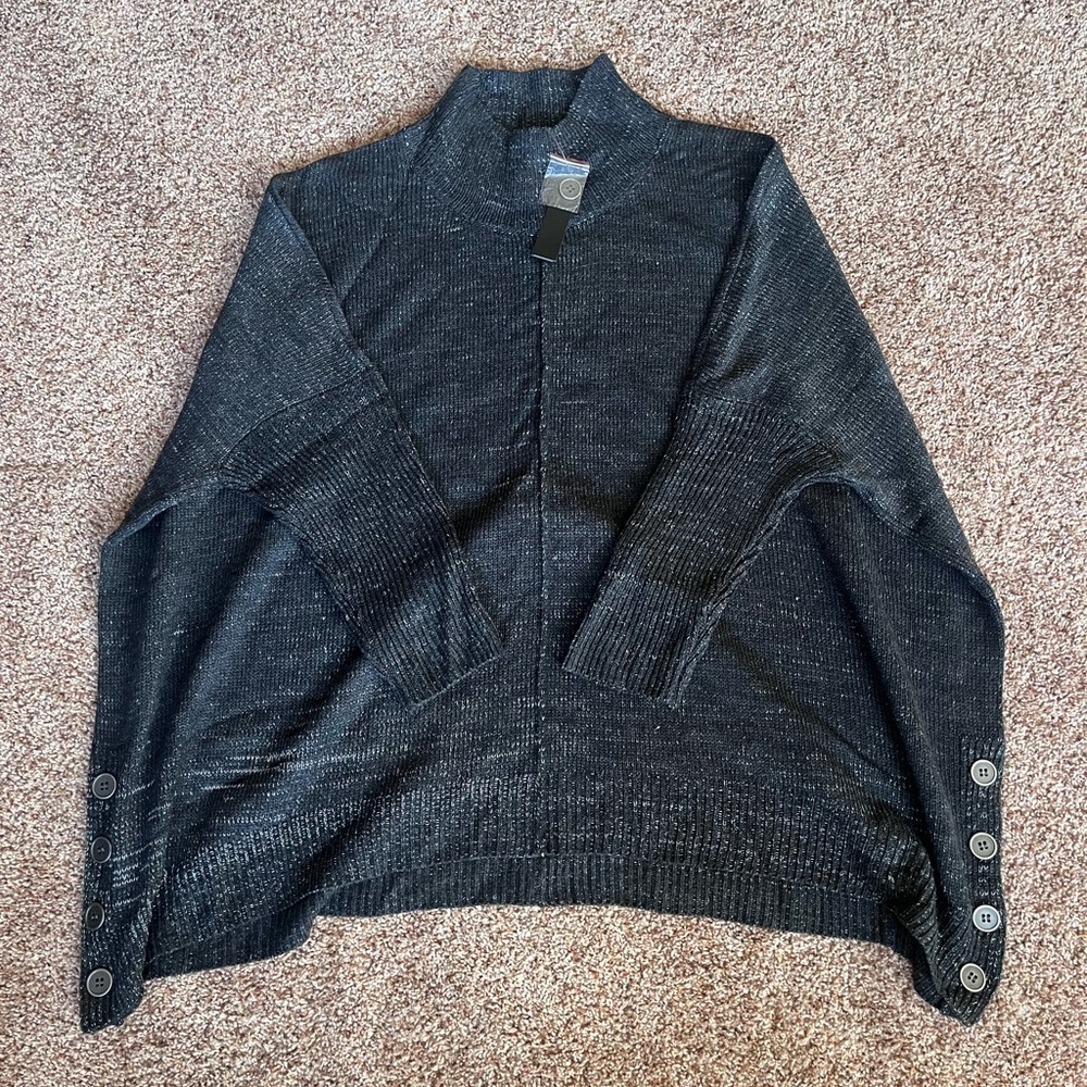 NWT Indigo‎ Thread Co Charcoal Gray and Silver Button-Detail Sweater